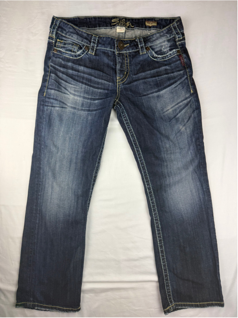 Silver Jeans Co W31 Santorini Capri Jeans Thick Stitch Y2K Denim Western Cowgirl
